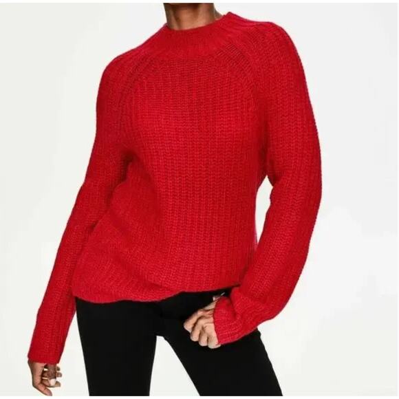 BODEN Isabella Vibrant Bold Red Chunky Knit Pullover Mock Neck Sweater Women's S - Picture 7 of 7